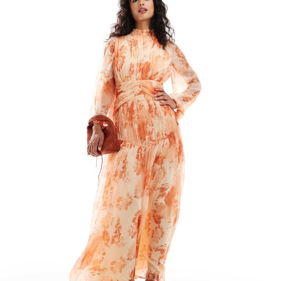 ASOS DESIGN high neck ruched chevron waist detail maxi dress - Picture 1 of 5